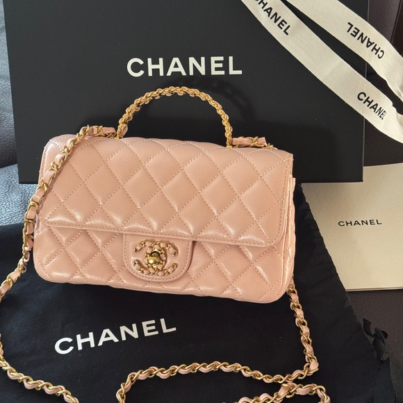 Authentic CHANEL Pink Mini Flap Bag, Crystal Handle, Original Packaging +Receipt - Picture 3 of 16